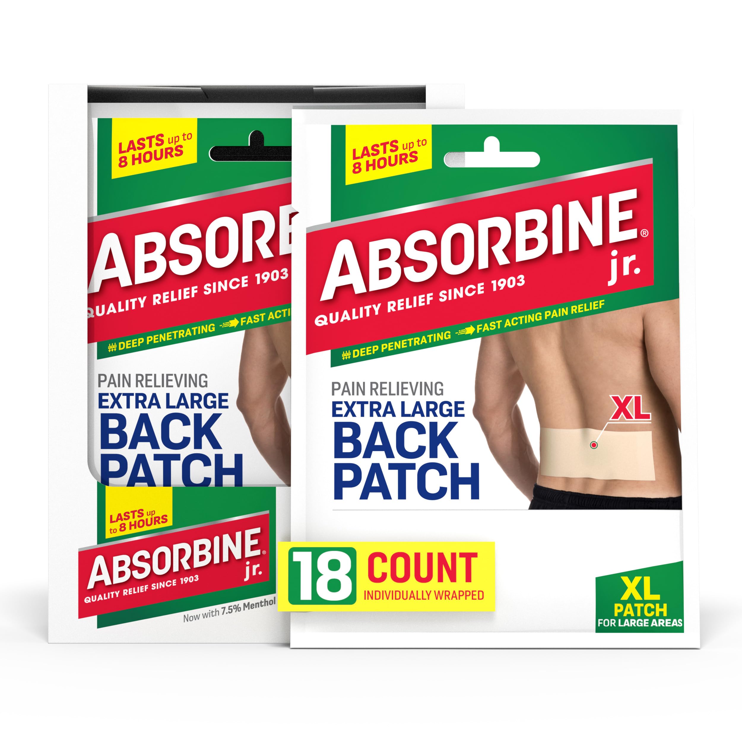 Absorbine Jr. Menthol Pain Relief Patches for Lower Back, Large, 18 Count