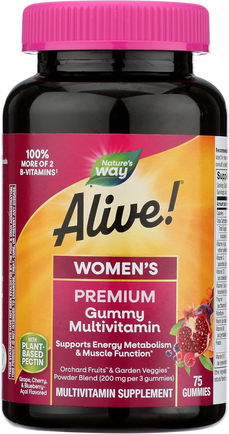 Nature's Way Alive!a Womenas Premium Gummy Multivitamin, Fruit and Veggie Blend, 75 Gummies