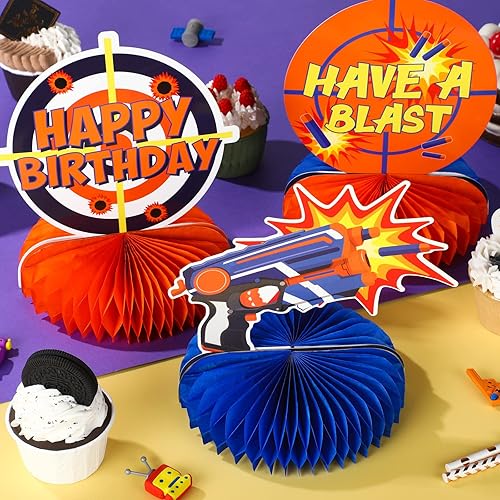 Miniatura 7 de 10 piezas dardos guerra decoraciones Nerf dart guerra arma partido nido de abeja centros de mesa de fiesta de cumpleaños Toppers doble RZ0037 0