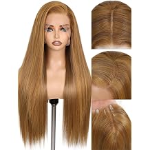 WIGNEE 13 x 6 Synthetic Lace Front Wig Preferred Synthetic Glueless Straight Wig 28 Inch Loose Lace Front Wig with Futura Hair Honey Blonde