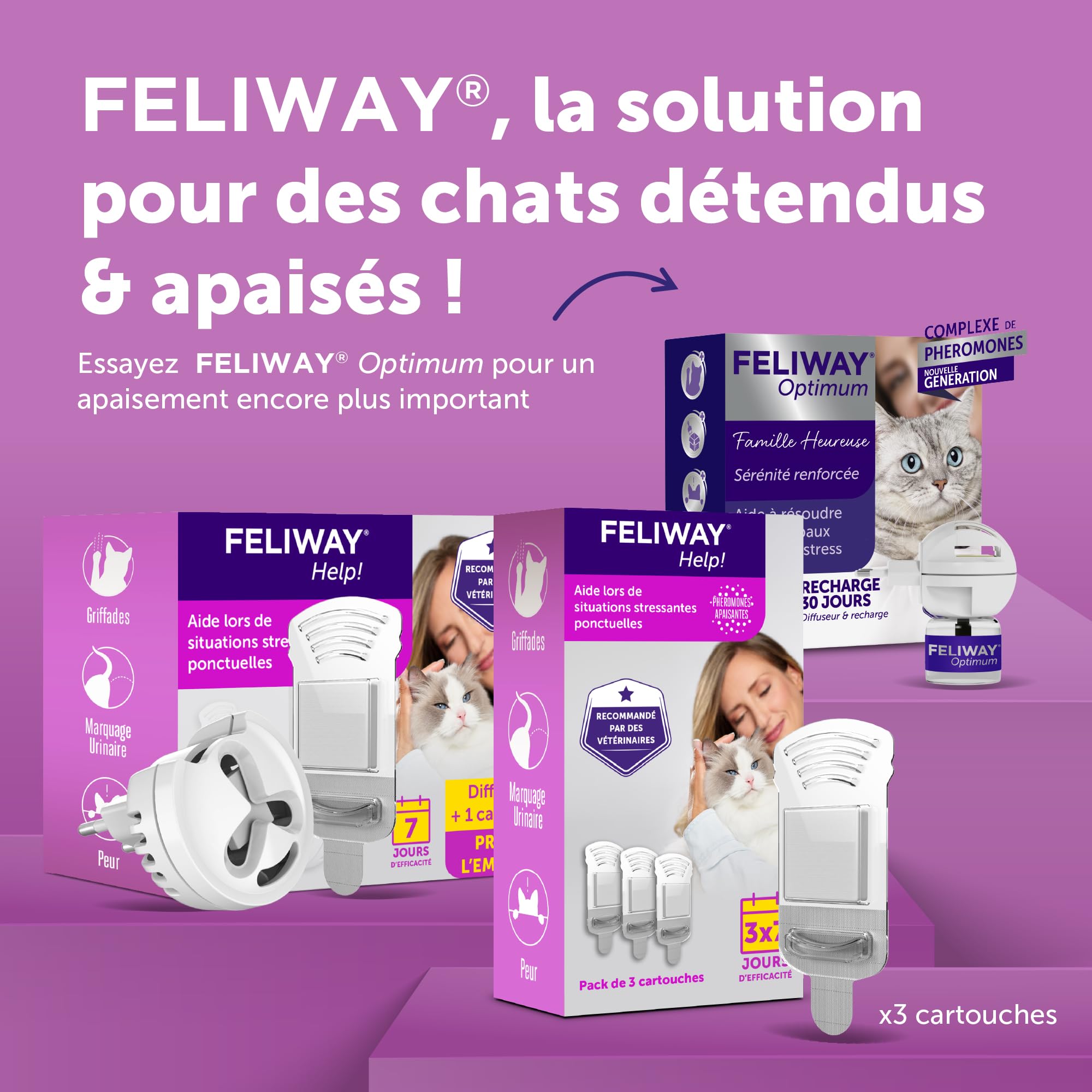 FELIWAY Help! - Anti-Stress pour Chat - Pack économique 3 Cartouches (3x7 Jours)