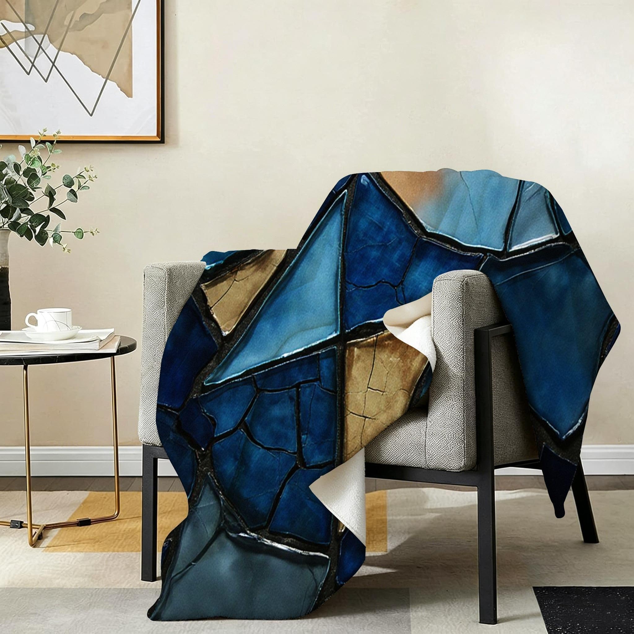 Coperta Pile Matrimoniale 240x260 cm Quadro Blu, Coperta XXL Super Morbida Multiuso Come Copriletto o Plaid da Salotto, Calda e Leggera, Protezione dal Freddo, AW7056