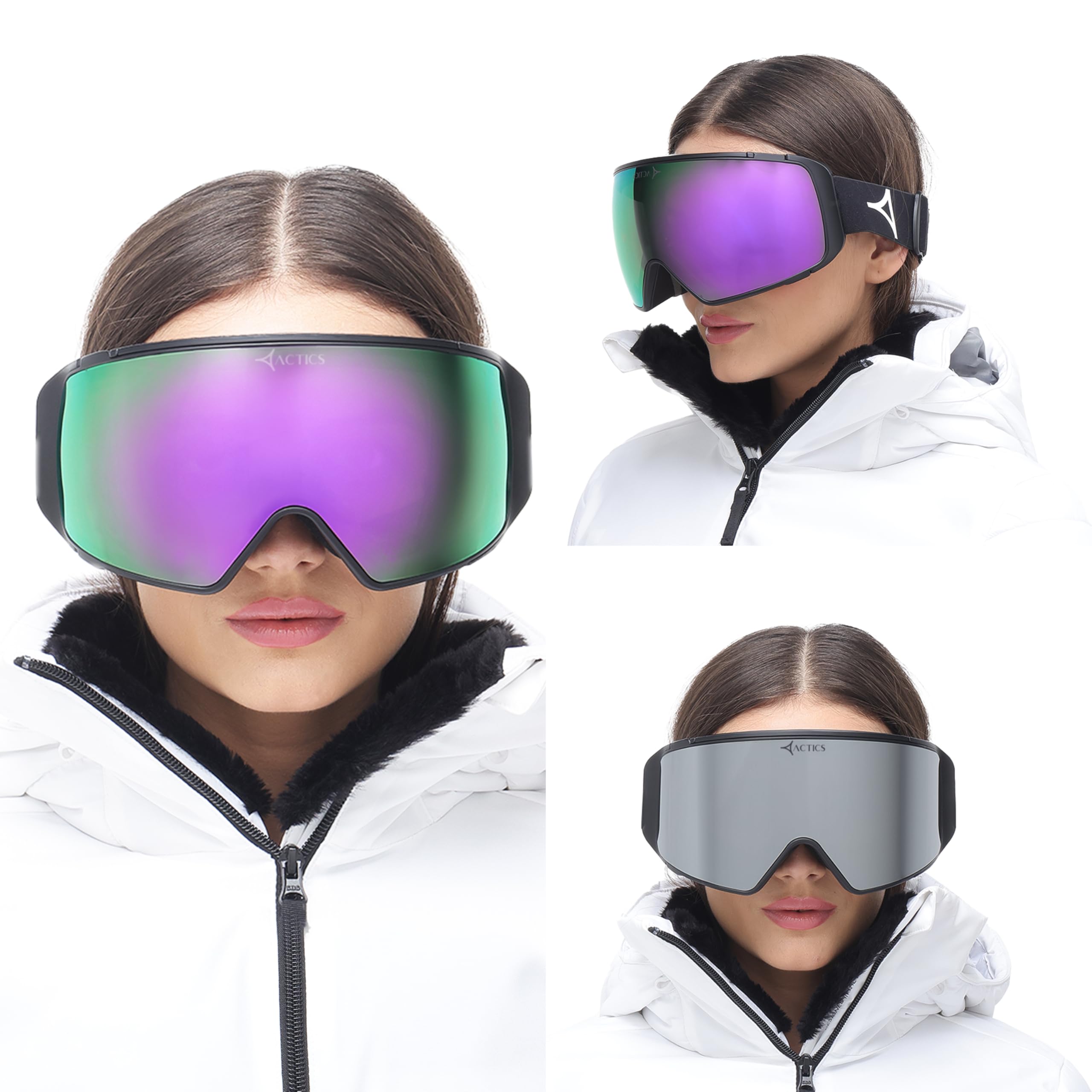 Eagle 1 - Maschera da sci Pro-Level, con potente lente magnetica intercambiabile, protezione UV400 al 100%, per uomini e donne, colore: nero