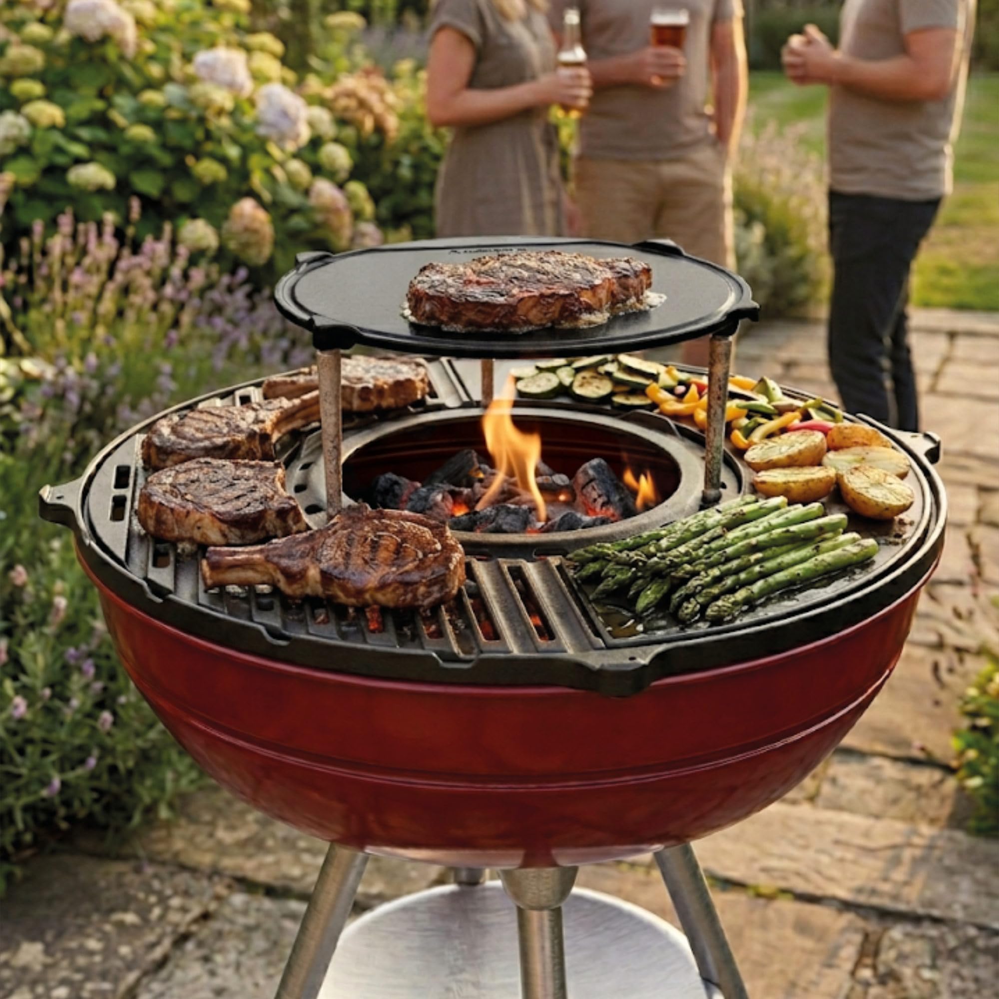 Piastra Ø30 cm in Ghisa smaltata | Per Barbecue Camino Braciere Fornelli e Fuovo vivo | Piedini Regolabili | Compatibile con Weber e similari | Doppia Smaltatura Black di LUNAWAY