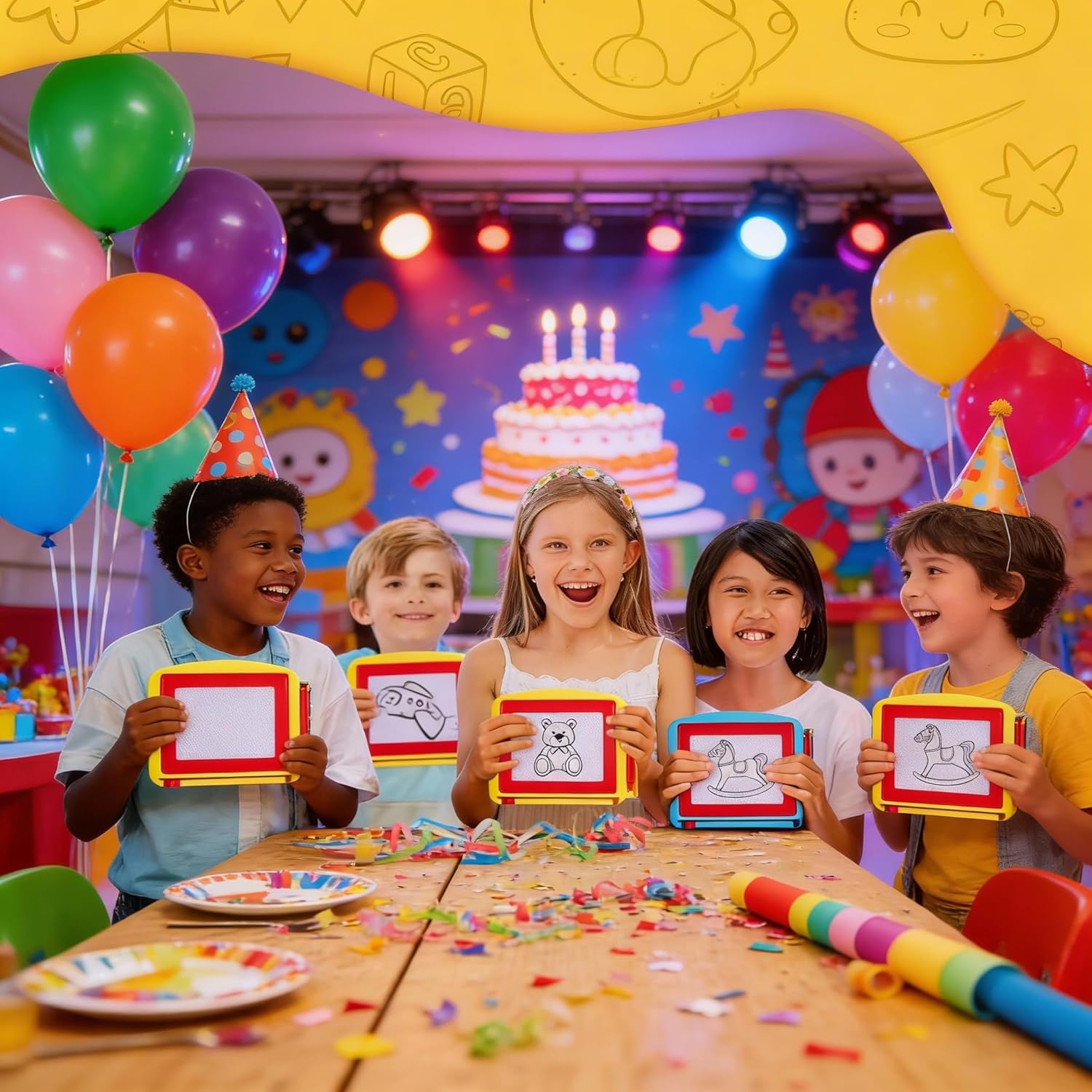 Tinlade 24 Pack Mini Magnetic Drawing Board for Kids, Small Erasable Drawing Pad, Toddler Writing Tablet, Birthday Party Favors, Classroom Prizes, Goodie Bag Stuffers for Boy Girl (Classic Color,Cute)