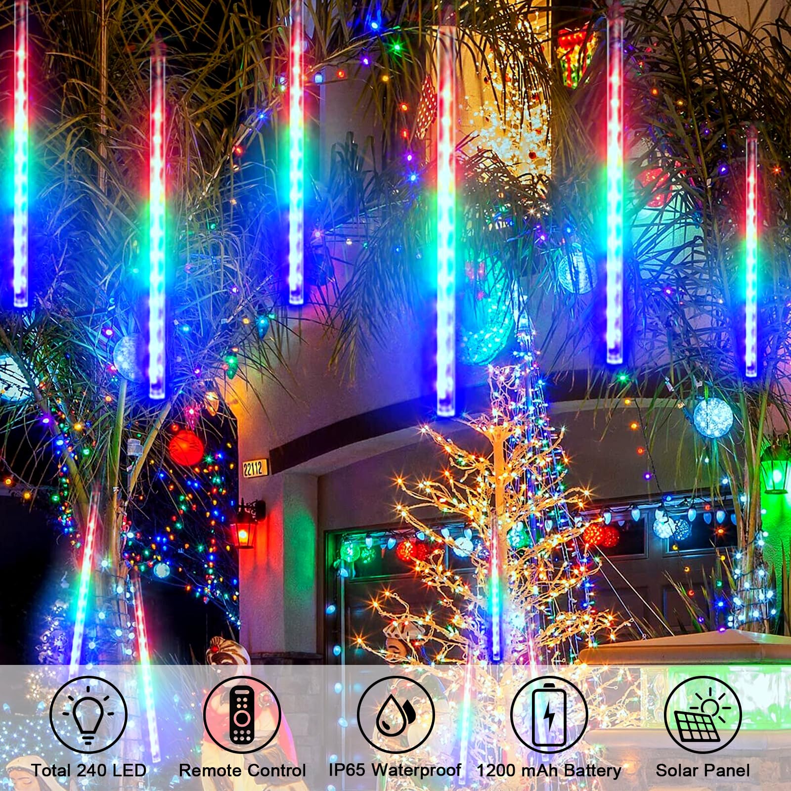 OPAHUTER Solar Meteor String Lights With Remote, 240 LEDs Falling Rain - Image 4