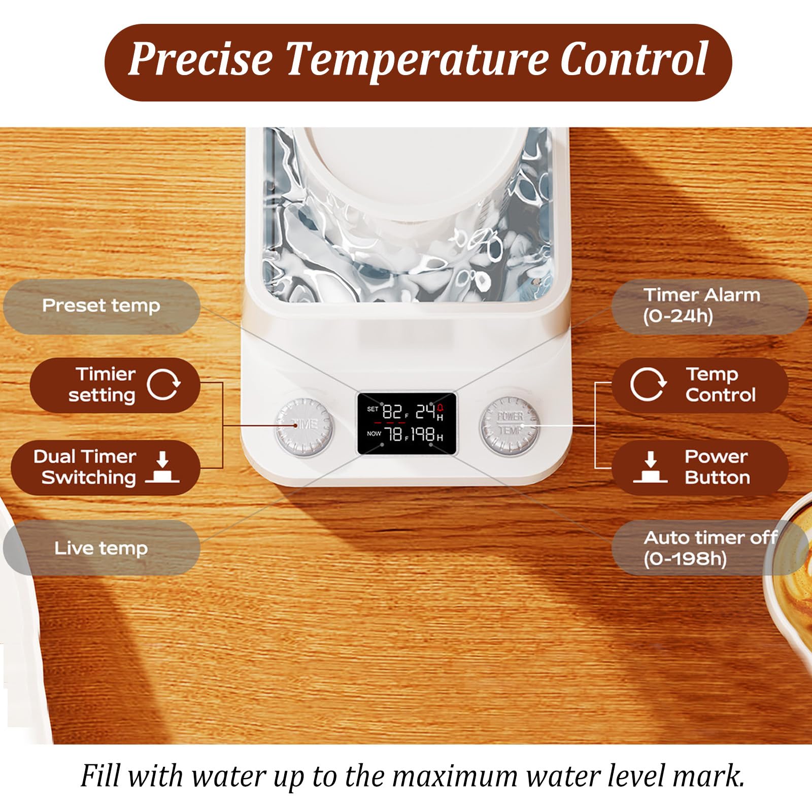 Gleichmäßiges Wasserbad-Sauerteigwärmer,1°F präziser Thermostat Sauerteig Starter Wärmer Wärmegerät Sauerteigstarterwärmer 198-Stunden-Timer für Brotbacken & Fermentation