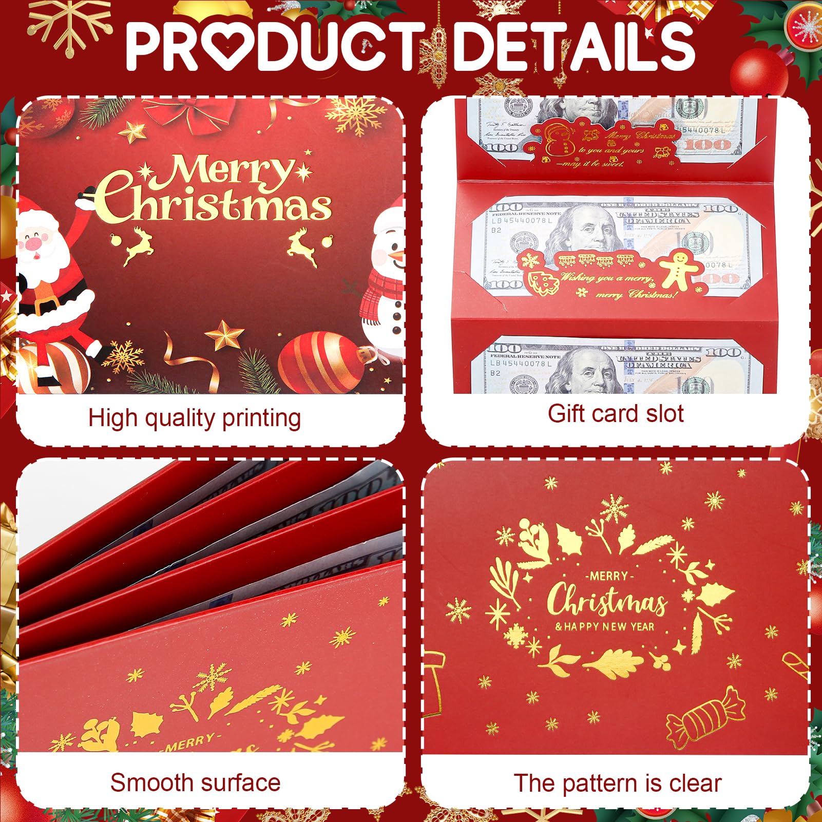 2pcs Weihnachtsgeldhalter für Bargeld, Faltbare 6 Steckplätze Diy Weihnachts-Geld-Oder Geschenkkartenhalter, Weihnachtsüberraschung Christmas Cash Gift Envelope für Eltern Familie Freunde