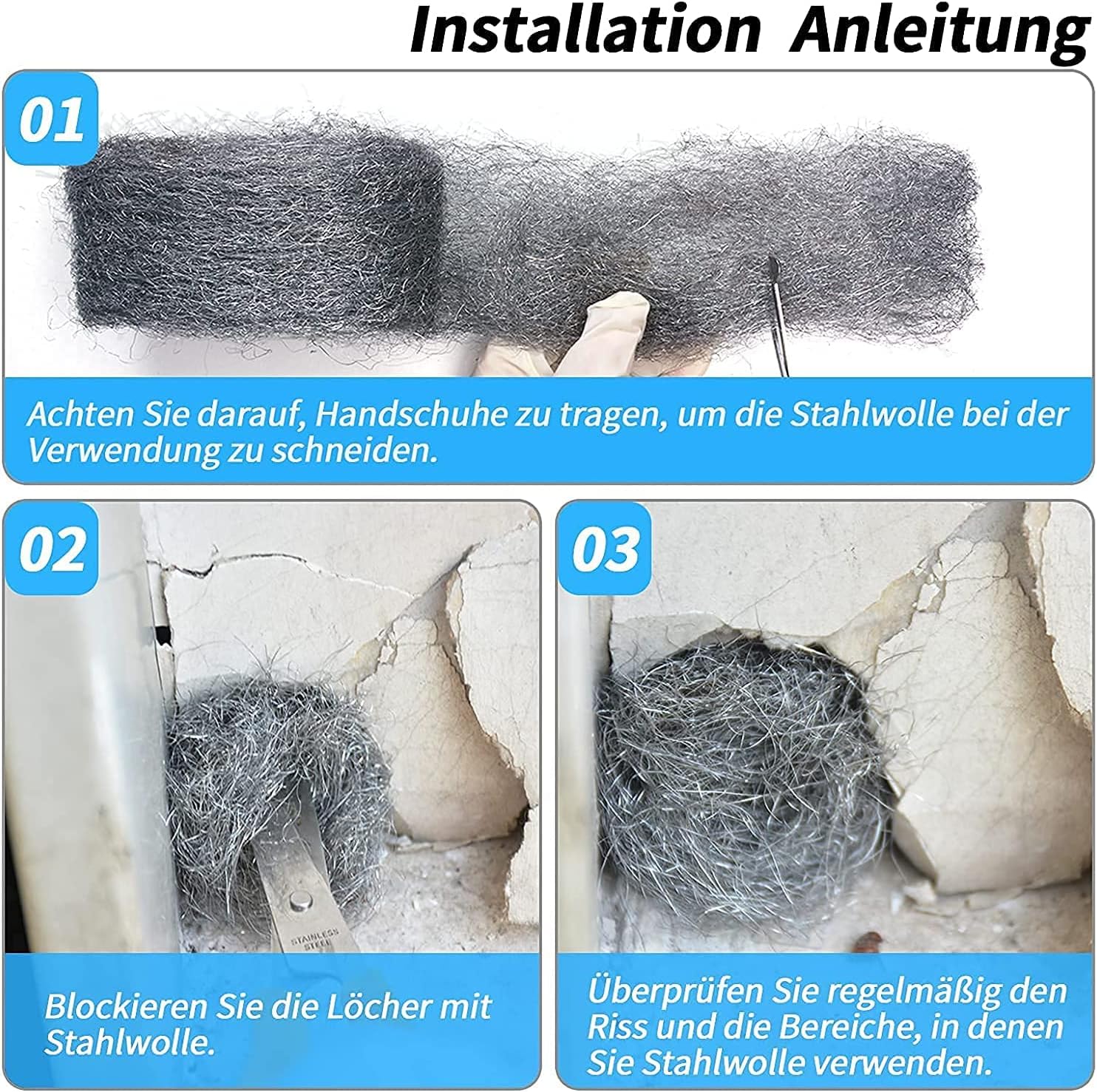 Kikuo Steel Wool Mice, Stainless Coarse Wire Wool Fill Fabric, Hardware