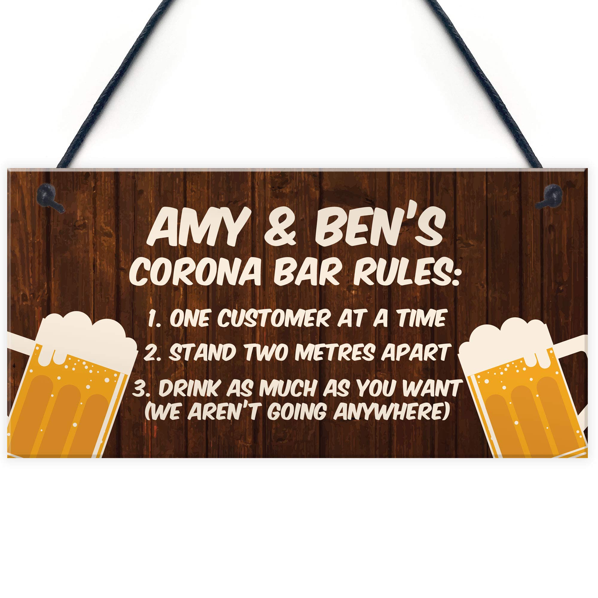 Funny Personalised Corona Bar Rules Home Bar Pub Sign Garden Plaque Lockdown Gift
