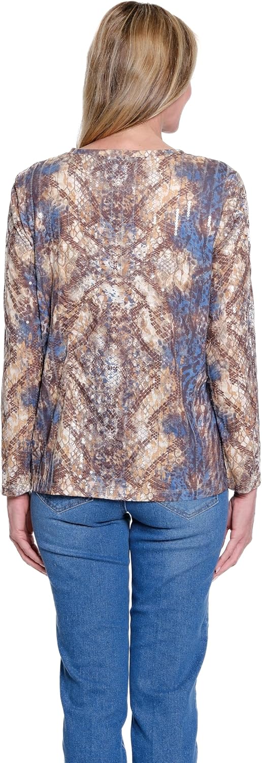 MULTIPLES Women's Long Sleeves Band Neck Embellished Top - Image 2