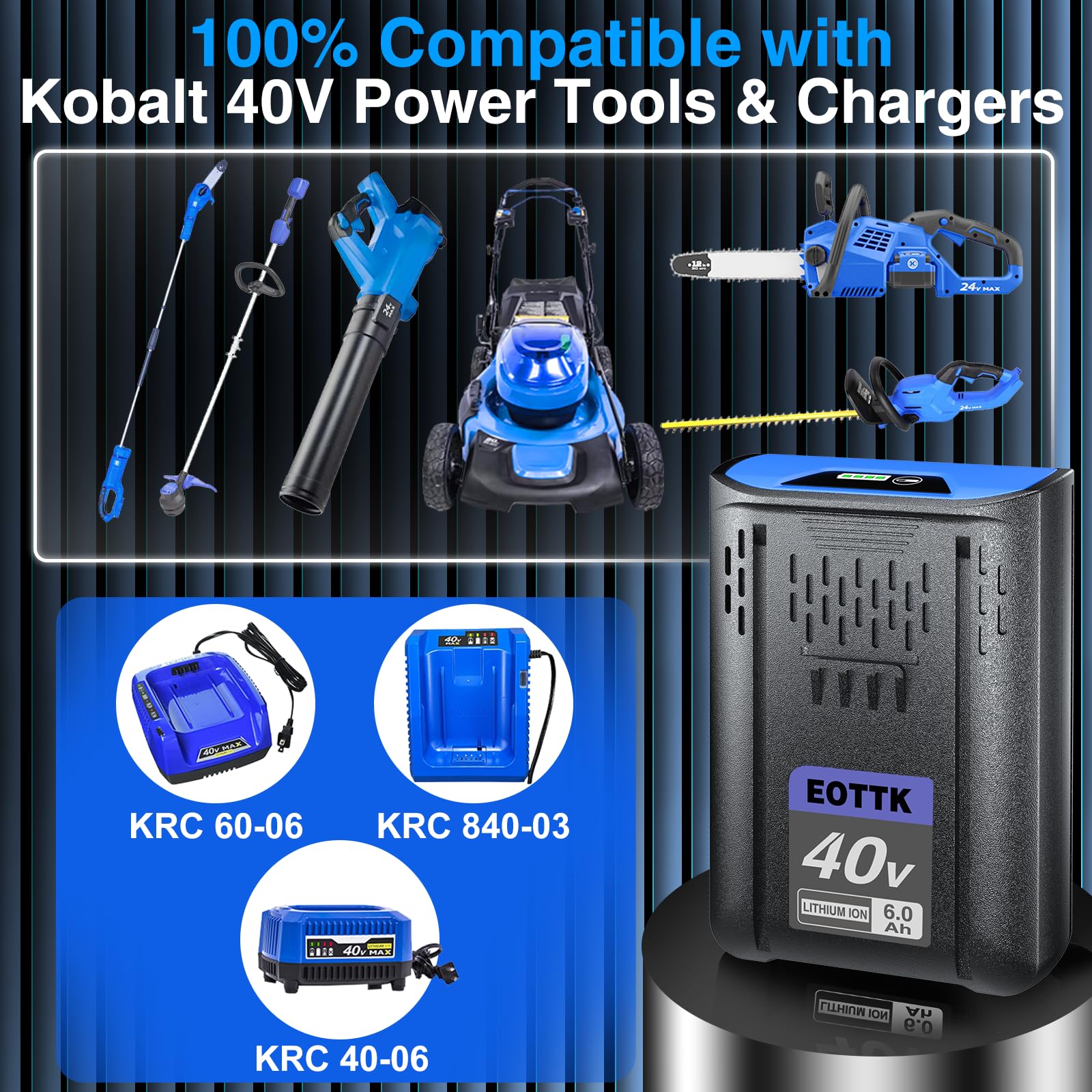 EOTTK Batería de iones de litio de repuesto para Kobalt 40V KB440-06 KB240-06 KB640-03 KB2540C-06 de 40 V