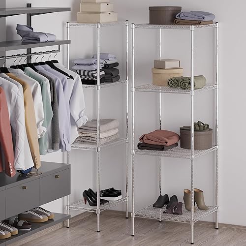 Miniatura 445 de Kit de estantería de alambre cromado de 4 niveles de 24 pulgadas de profundidad x 24 pulgadas de ancho x 64 pulgadas de alto Unidad de estante