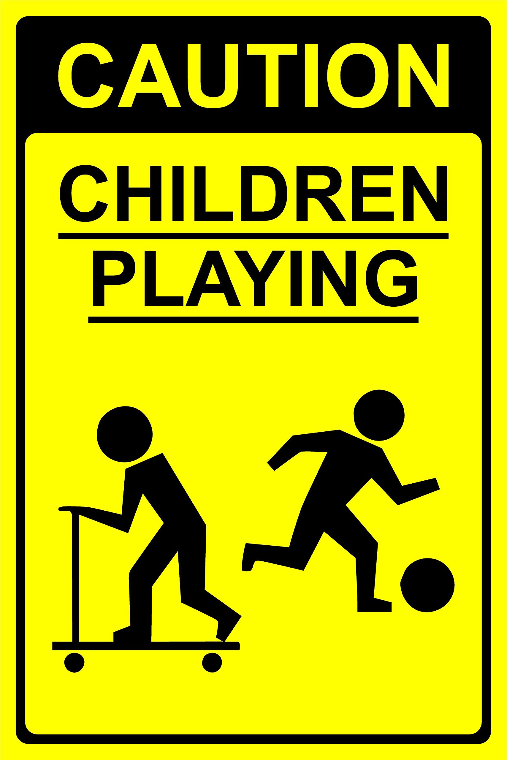 Caution Children Playing Sign - 1.2mm rigid plastic 200mm x 300mm