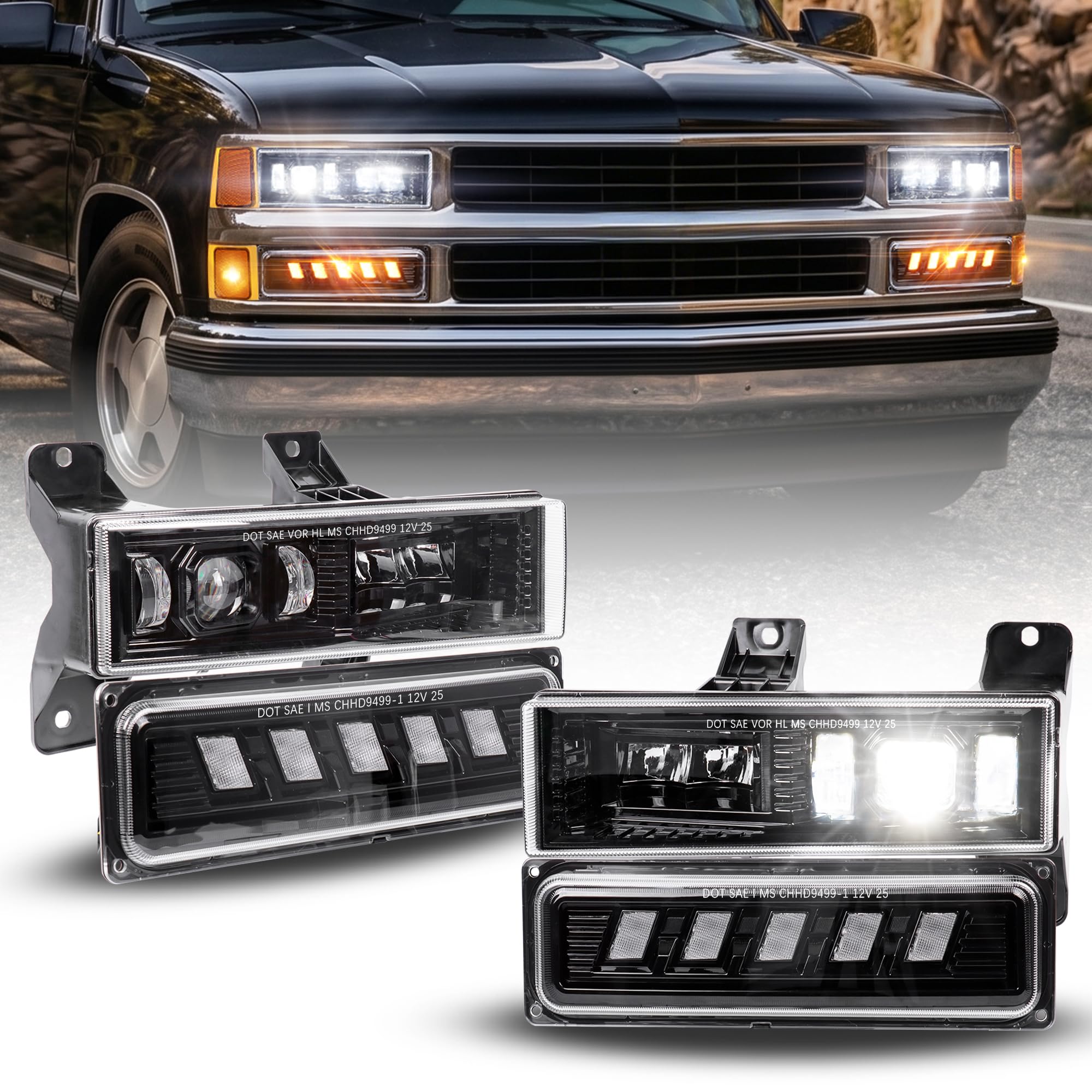 DOT LED Headlight Assembly RAMJET4X4 88-98 Chevy GMC