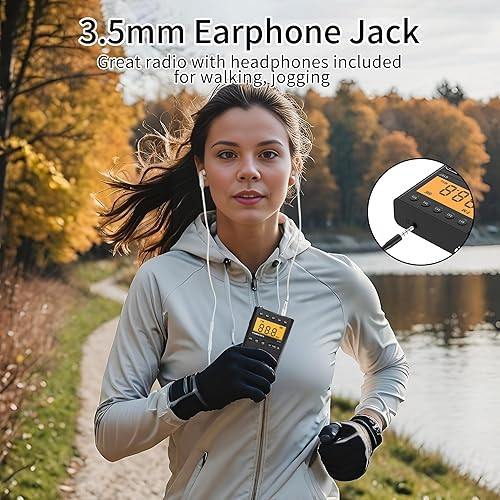 Miniatura 5 de Radio AM FM portátil, radio pequeña con altavoz, conector para auriculares, pantalla LCD, funciona con pilas