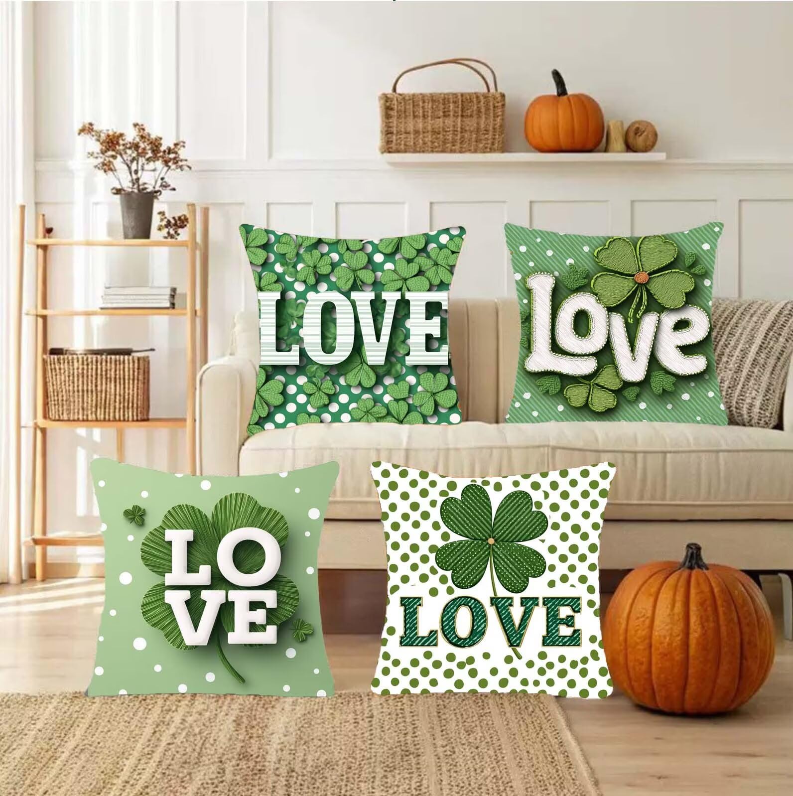 Cuscini Da Esterno 65x65, Set di 4, Amore Verde Cuscini Per Divano, Velluto Cuscini Da Impermeabili, Quadrate Cuscini Divano in Decorativi, Per Salotto Soggiorno Elegante e letti giardini Cuscini s-2