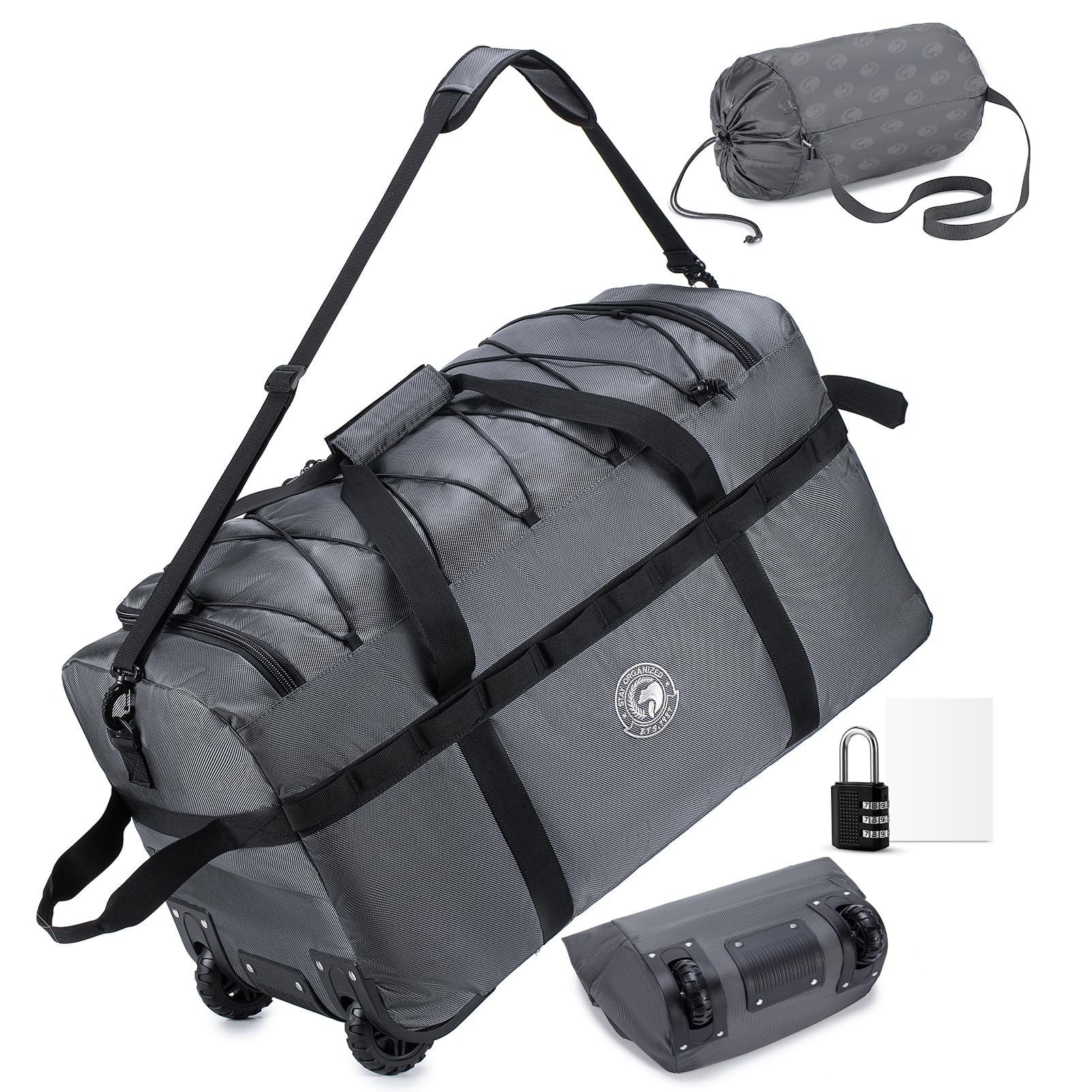 Pliable Sac de Voyage à roulettes 100L Grande Taille XXL 70x35x40cm Cadenassable avec Cadenas à Combinaison Imperméable Oxford Travel Bag Bagage a Main Cabine Avion Valise de Cabine, Gris