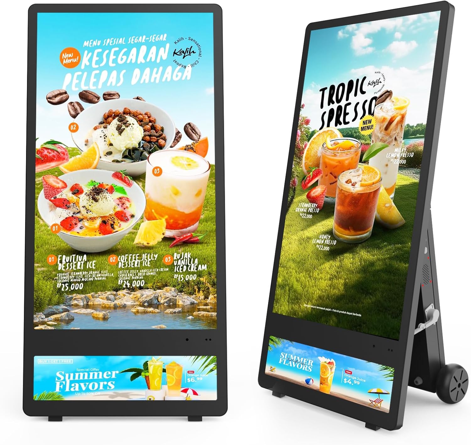 MWE 43 Inch Outdoor Digital Signage Display, Customizable Lightbox Sticker, Portable Battery Powered High Brightness Screen Advertising Display Kiosk, Movable Waterproof Standing Poster, Android OS