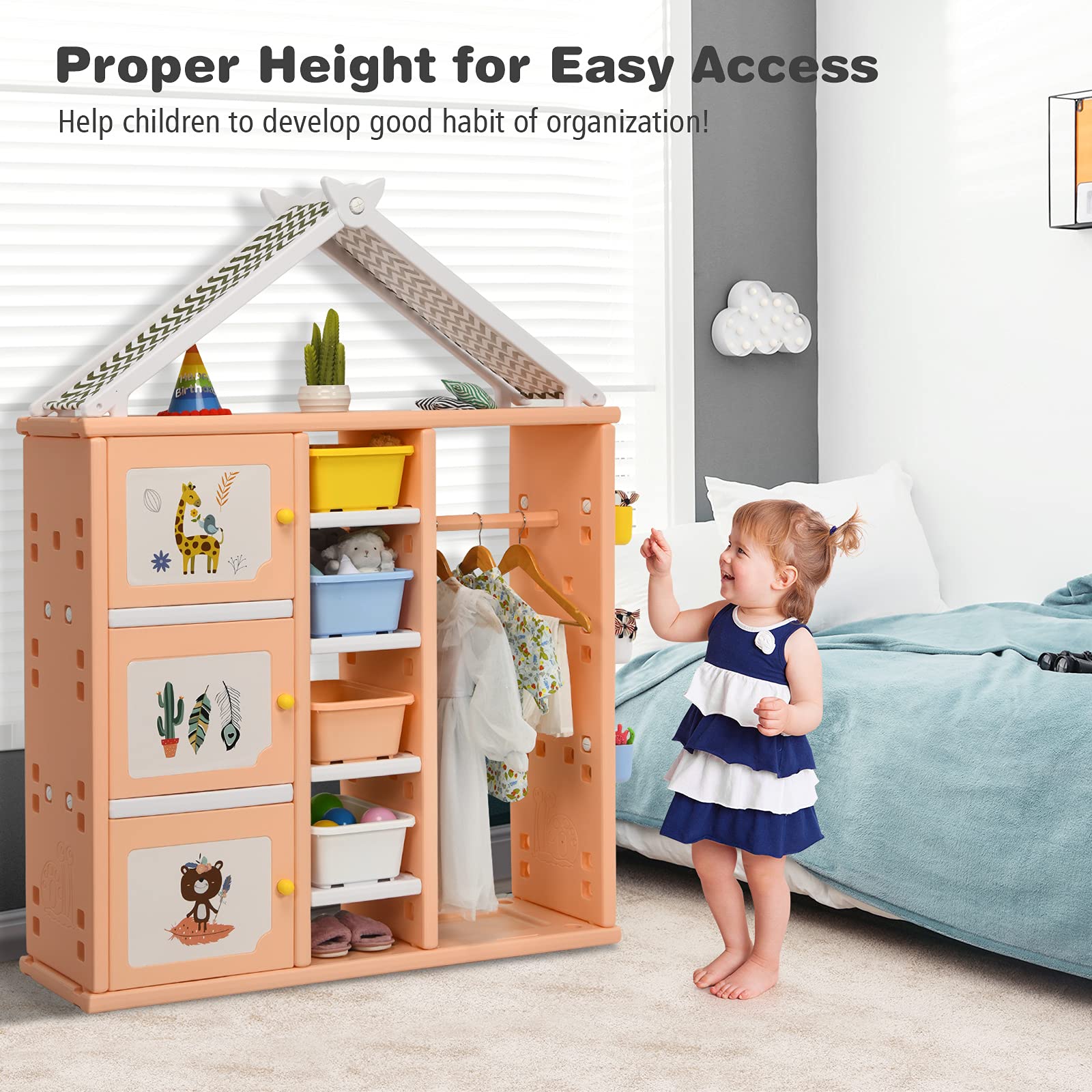 Costzon Kids Dress up Costume Storage Closet, Children Pretend Dresser