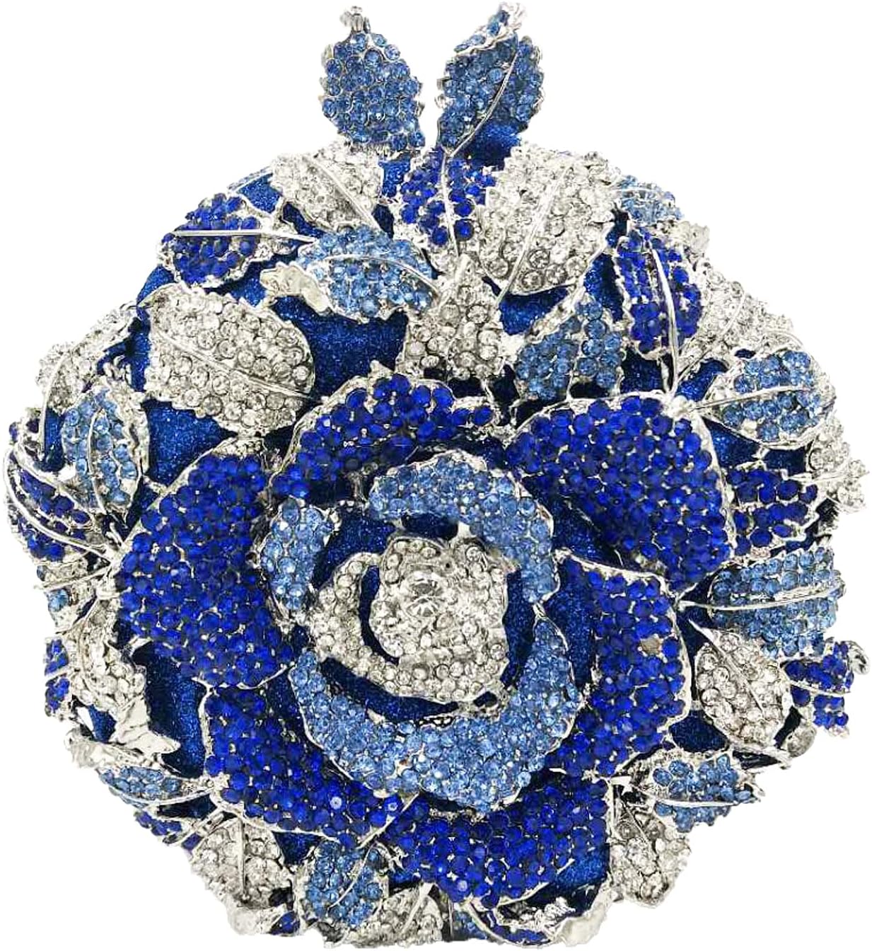 Boutique De FGG Round Rose Flower Crystal Clutch Purses for Women Formal Evening Bags Wedding Clutch Bag Party Handbags,Mini