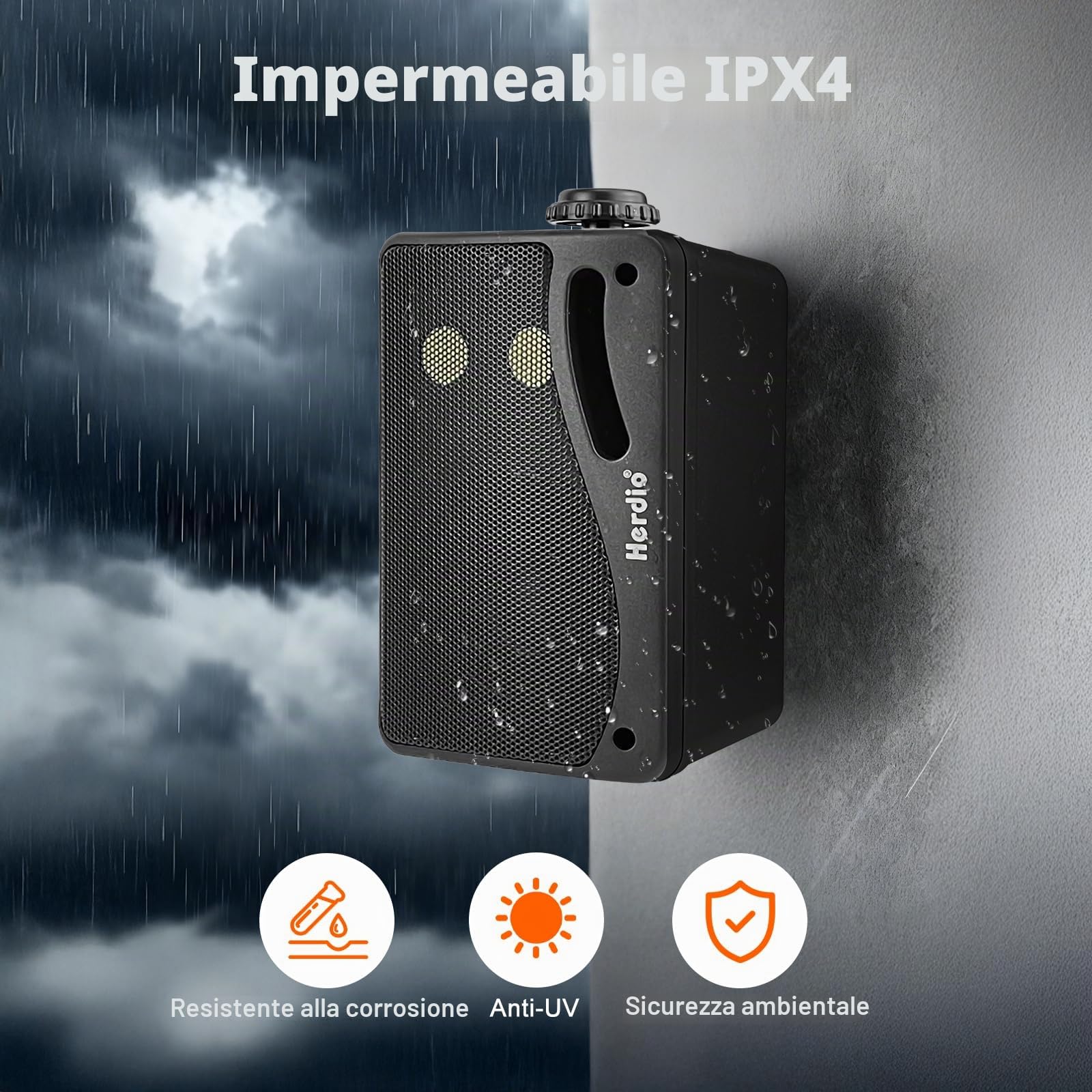 Herdio Altoparlanti Bluetooth da esterno da 3,5 pollici e 400 Watt, cablati, impermeabili, con bassi potenti, da montare a parete, per terrazza, giardino, veranda, interno, 4 pezzi, neri