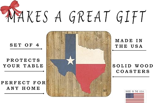 Miniatura 3 de Juego de posavasos con diseño de bandera del estado de Texas con diseño de madera rústica, regalo para un tejano Lonestar Cowboy Home Kitchen Bar