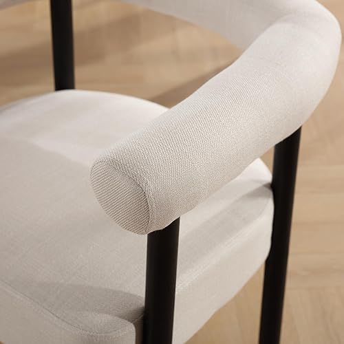 Miniatura 6 de Juego de 6 sillas de comedor de lino beige, sillas de comedor tapizadas modernas, sillas de cocina y comedor de respaldo curvo, sillas de acento,