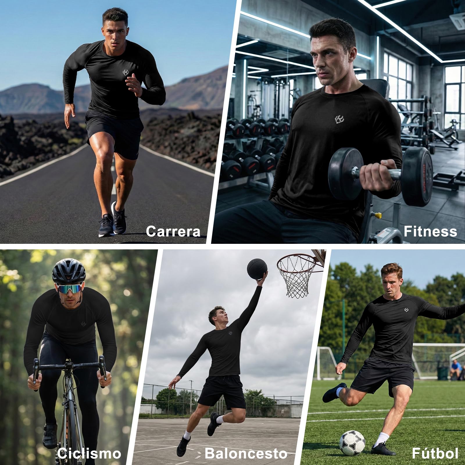 Camisetas Deporte Hombre Secado Rápido Respirable Camisetas Manga Larga Camiseta Funcional Ligera de Shirt UV Protección Top Cuello Redondo Holgado Shirts Aplicable Correr Fitness Entrenamiento