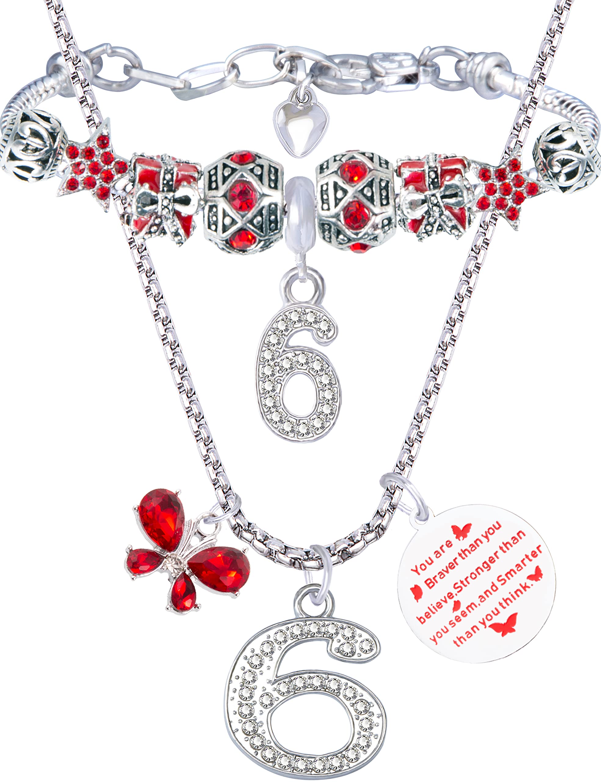 6th Birthday Gifts for Girls, 6th Birthday Charm Bracelet, 6th Birthday NeckLace, 6th Birthday Party Supplies, 6th Birthday Decorations for Girls, 6 Years Old Birthday Jewelry for Girls