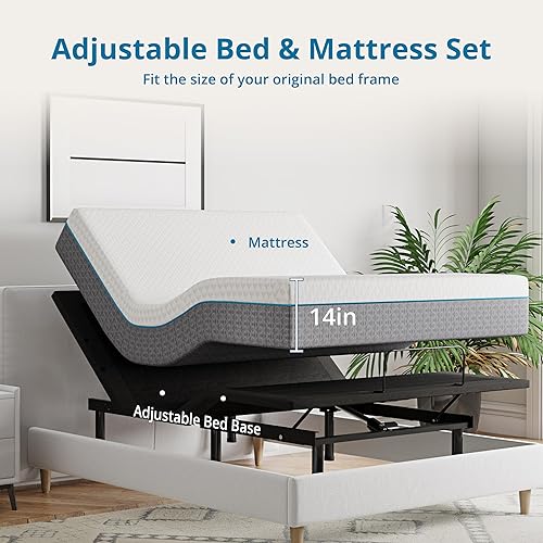 Miniatura 2 de EGOHOME Base de cama ajustable tamaño Queen y colchón de espuma viscoelástica de gel de carbón de 14 pulgadas, base de cama eléctrica plegable