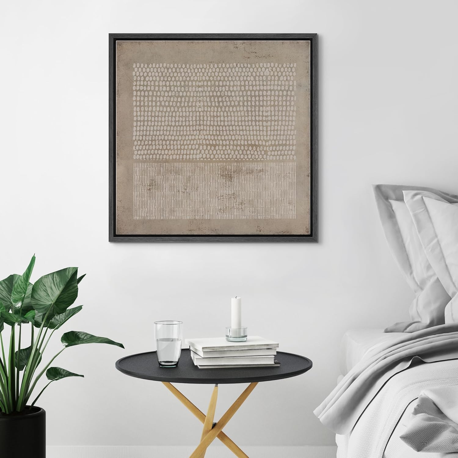 SIGNWIN Framed Canvas Print Wall Art Gunge Dark Pastel Geometric Pattern Abstract Shapes Illustrations Modern Art Decorative Boho Nordic for Living Room, Bedroom, Office - 24"x24" Black