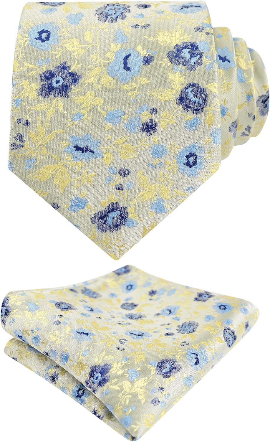 Alizeal Mens 3.15inches Light Color Rustic Tie with Flower Printed Handkerchief - Image 5
