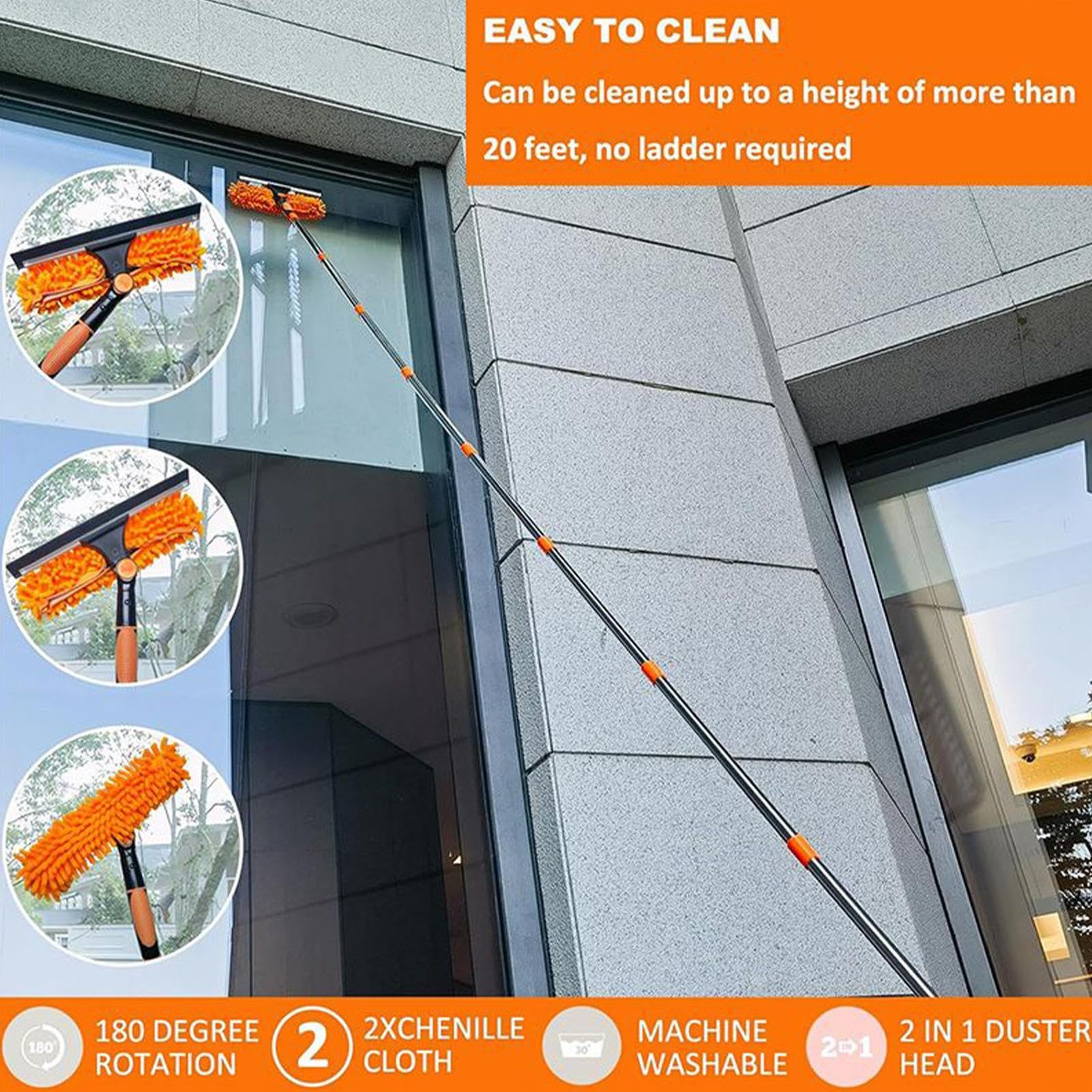 Spolverino Da Soffitto Multifunzione Ergonomico | Pulitore Ragnatele Alte Microfibra Set Pulizia Per Ventilatore Soffitto, Finestre, Pareti, Mensole E Asta Telescopica