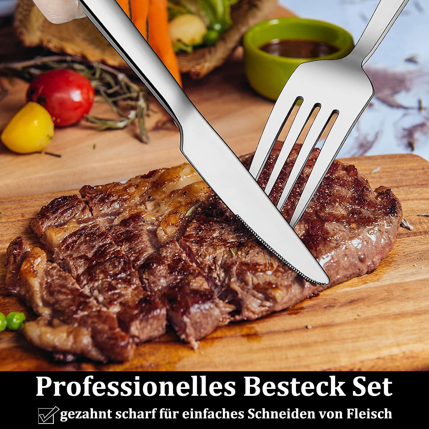 Besteck Set 12 Personen, 60 teilig Edelstahl Besteckset, Essbesteck Set mit Messer Gabel Löffel, Hochwertiges Edelstahlbesteck, Hochglanzpoliert & Spülmaschinenfest