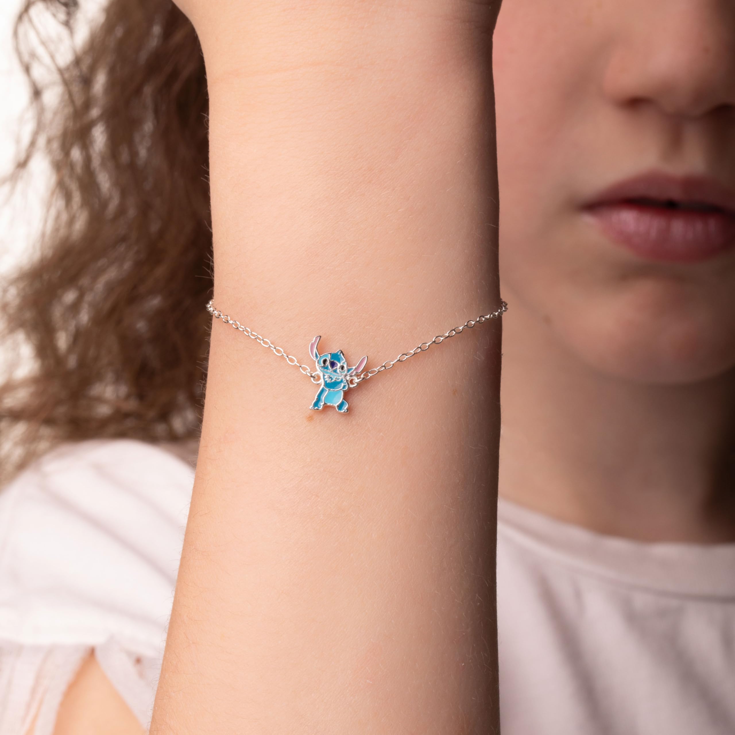 Disney Bracciale Lilo e Stitch in Argento per Bambine, Misura 18 cm Regolabile