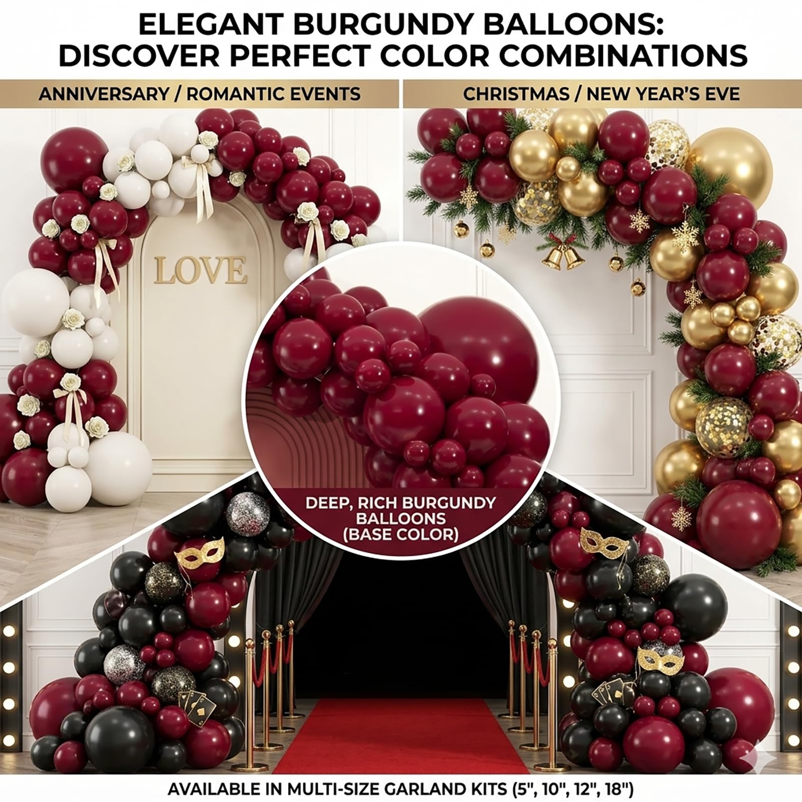 104 Stück Burgunderrote Ballon-Girlanden-Bogen-Set, verschiedene Größen, 45,7 cm, 30,5 cm, 25,4 cm, 25,4 | Kastanienbraune Latex-Luftballons für Geburtstag, Hochzeit, Babyparty, Valentinstag, Party-Dekoration