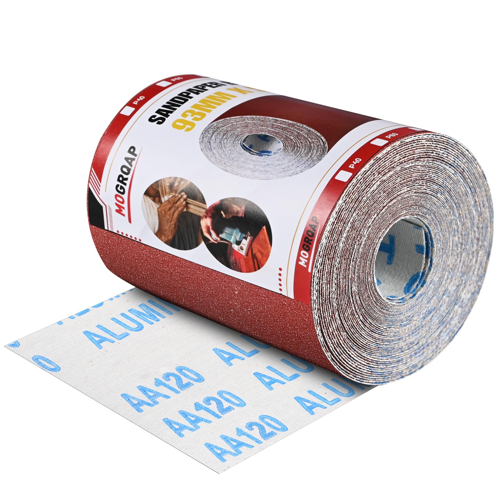 MOGRQAP Sandpaper Roll 93mm x 5m, 120 Grit Abrasive Paper Rolls Aluminium Oxide Wet and Dry Emery Cloth Sanding Paper Rolls for Wood Metal Paint Plaster Filler Automotive