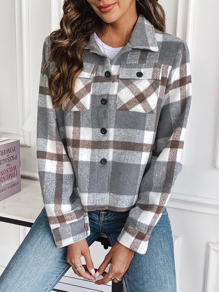 Amazon.com: Zeagoo Women's Cropped Flannel Fashion Plaid
