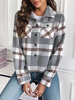 Amazon.com: Zeagoo Women's Cropped Flannel Fashion Plaid
