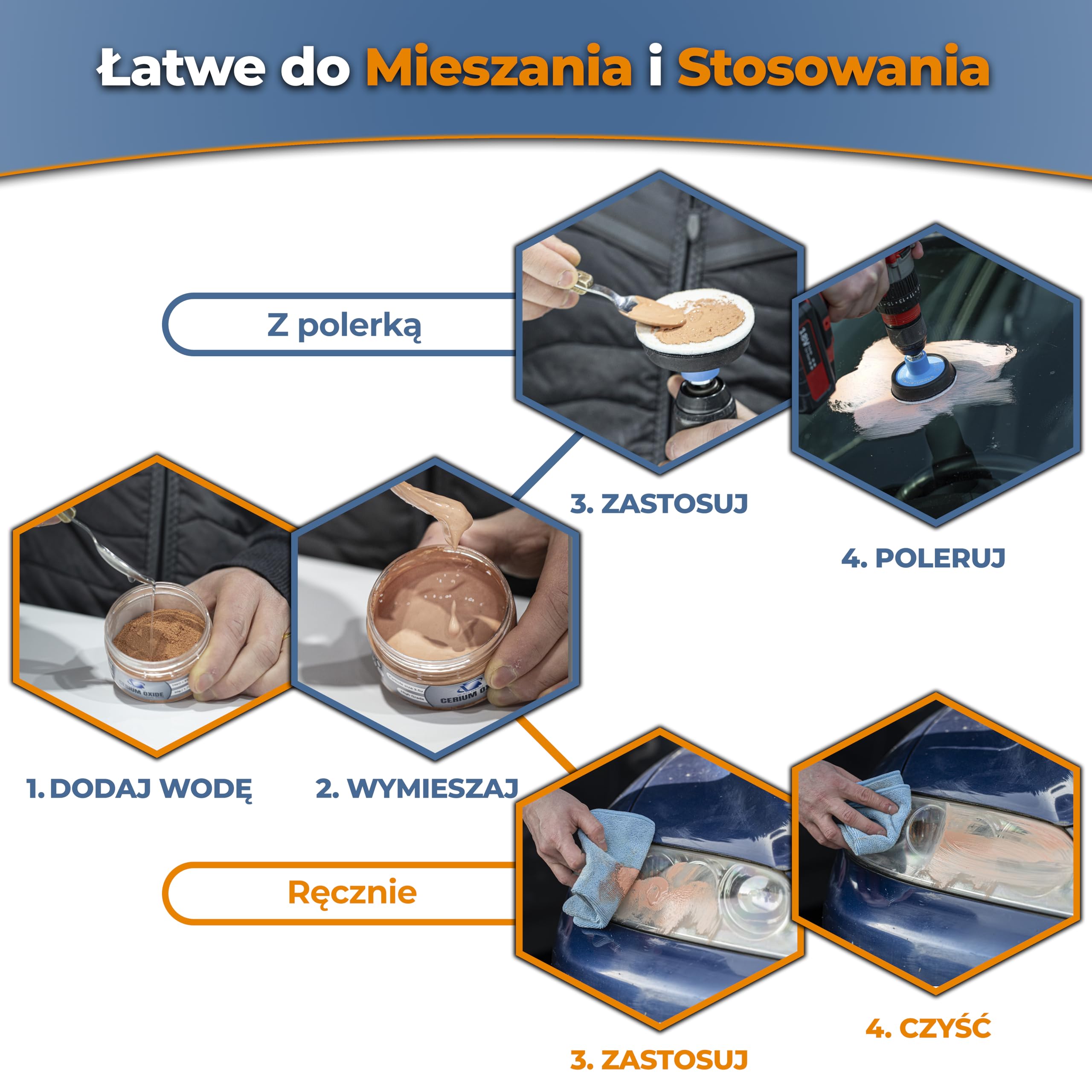 GLASS POLISH PRO 100 g tlenek ceru, wysokiej jakości proszek do polerowania szkła, ulepszona formuła, TREO 85%, 3,5 mikrona, brązowy - GP90007