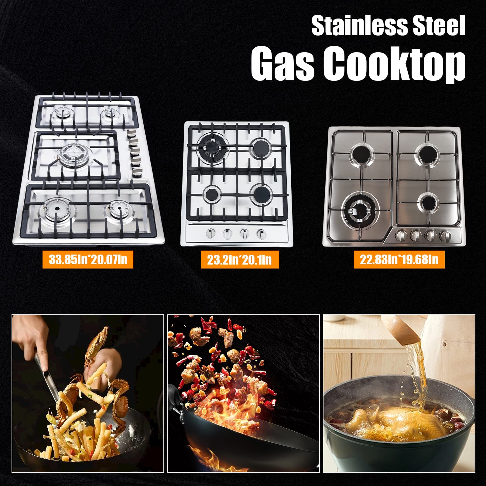 4 Burner Gas Stove Built-in Gas Stove for Professional Cooks Home Use Stainless Steel Natural Gas Propane Gas with Iron Brackets 51 x 59 cm