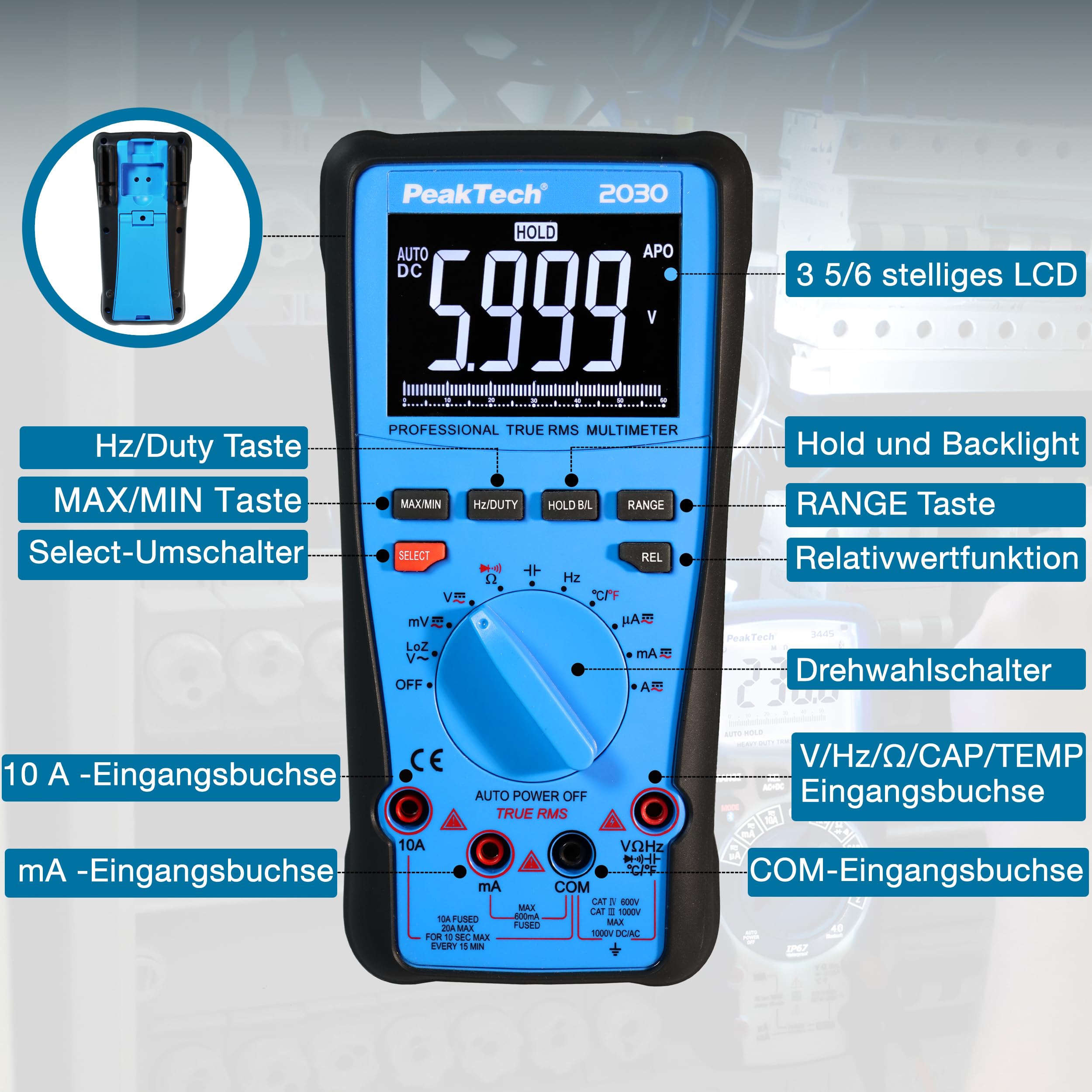 PeakTech, 2030, Multímetro digital True RMS 1000 V 6.000 recuentos