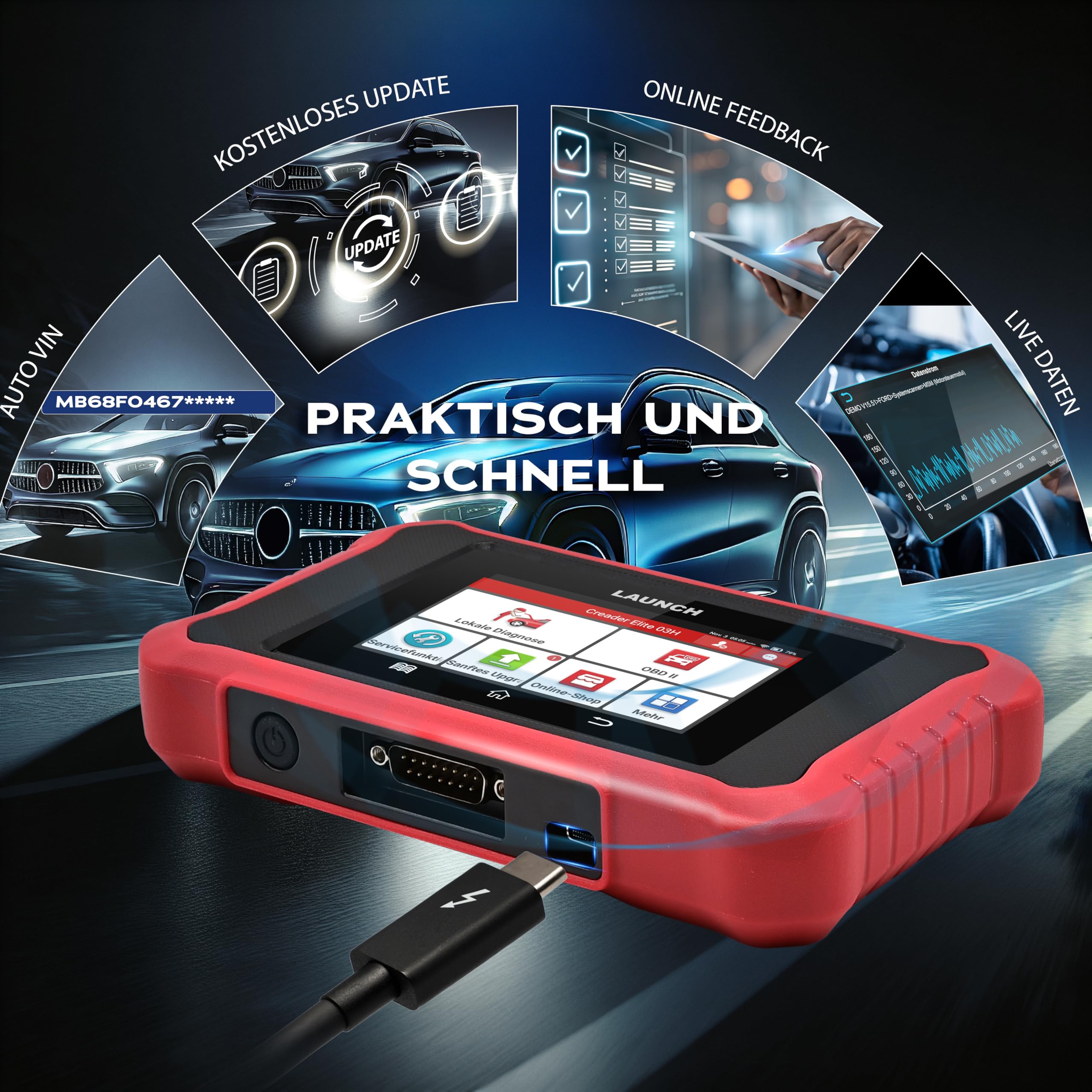 LAUNCH Creader Elite X OBD2 Diagnosegerät, DoIP & CAN FD (mit Adapter), Alle Systeme & 16 Service Funktionen für 1 Marke, Aktuatortests, Codierung, AutoVIN,11 Sprachen, Diagnosebericht,Creader Elite X