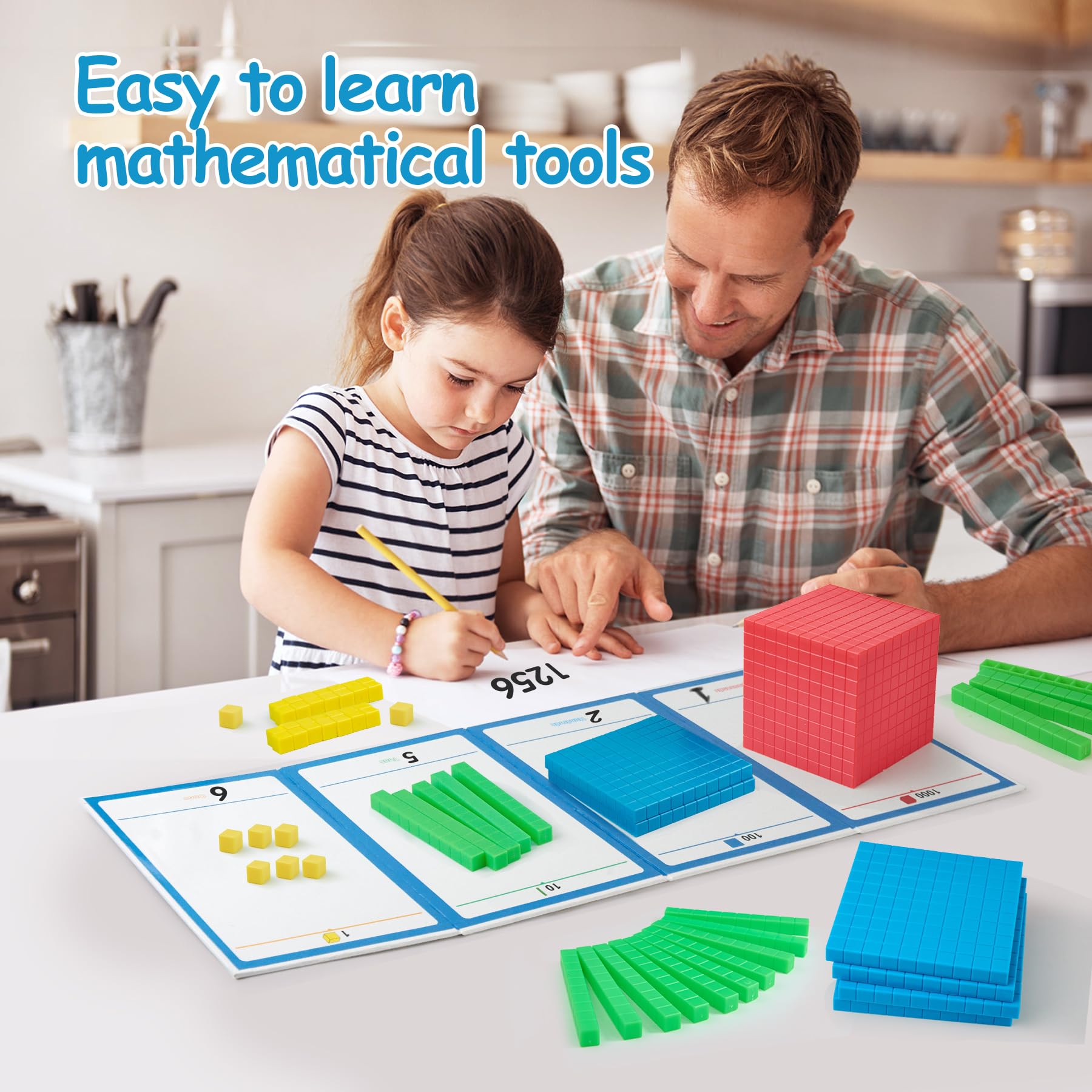 XYGROOW Math Manipulatives for Kids Aged 3+.Base Ten Blocks with Place Value Chart - Plastic Math Cubes to Help Educate Kindergarten Teachers.133 PCS - Image 4