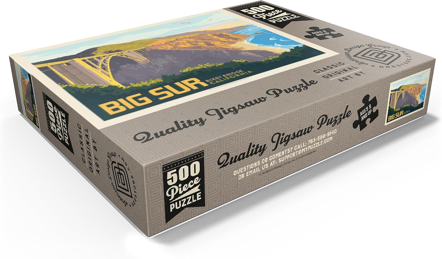 MyPuzzle Big Sur, California: Bixby Bridge, Vintage Poster - Premium 500 Piece Jigsaw Puzzle for Adults