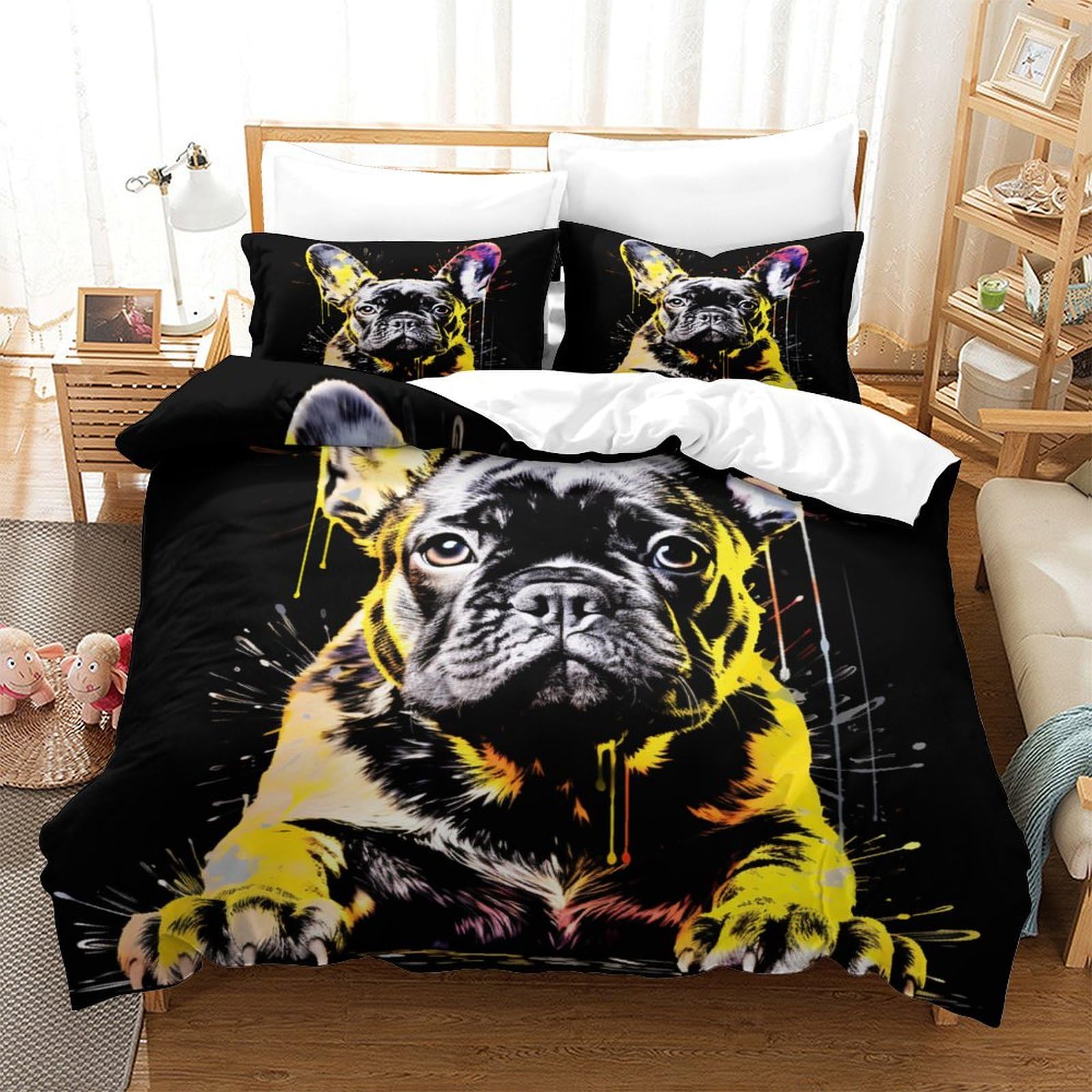 Housse de couette Bouledogue Français anti-transpiration en microfibre 140x200