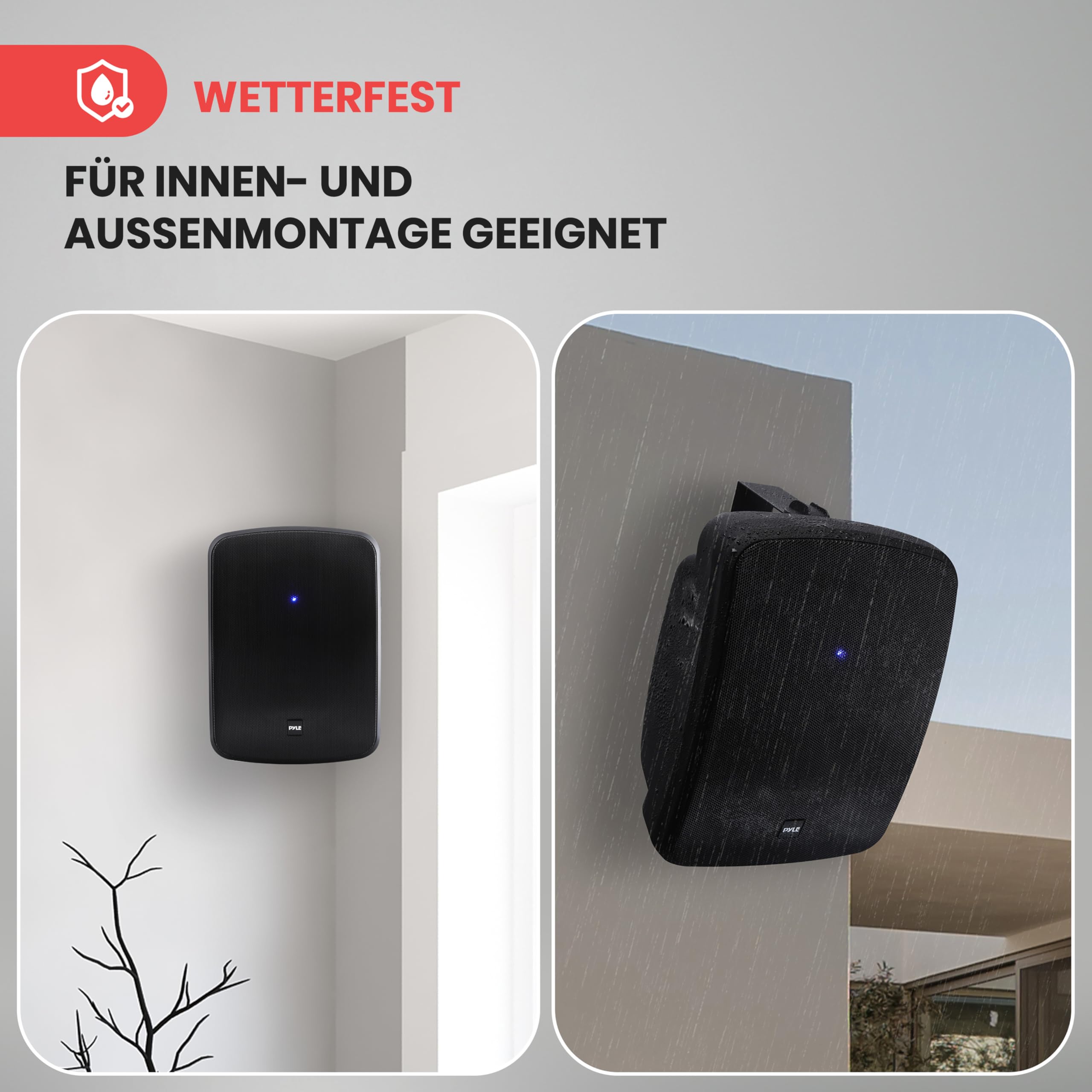 Pyle Outdoor wasserdichte Bluetooth-Lautsprecher – 5,25" (13,34 cm) 2-Wege-Wandlautsprecher (Paar), Wetterfest mit Schutzgitter, Universelle Halterung, Für Terrasse, Garten & Innenbereich