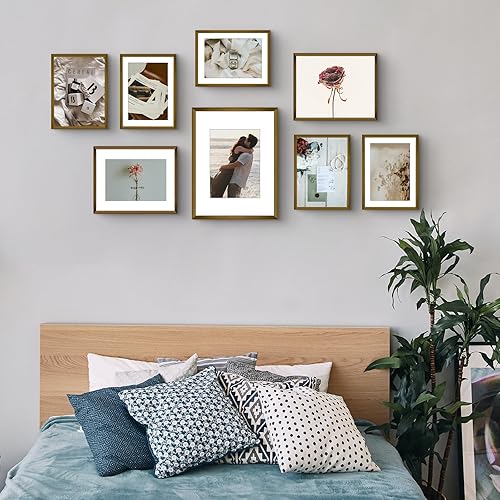 Vista 58 de Golden State Art - Marcos de fotos de metal de 8 x 10 pulgadas con paspartú para fotos de 5 x 7 - Juego de 4 portarretratos de aluminio de 8 x 10