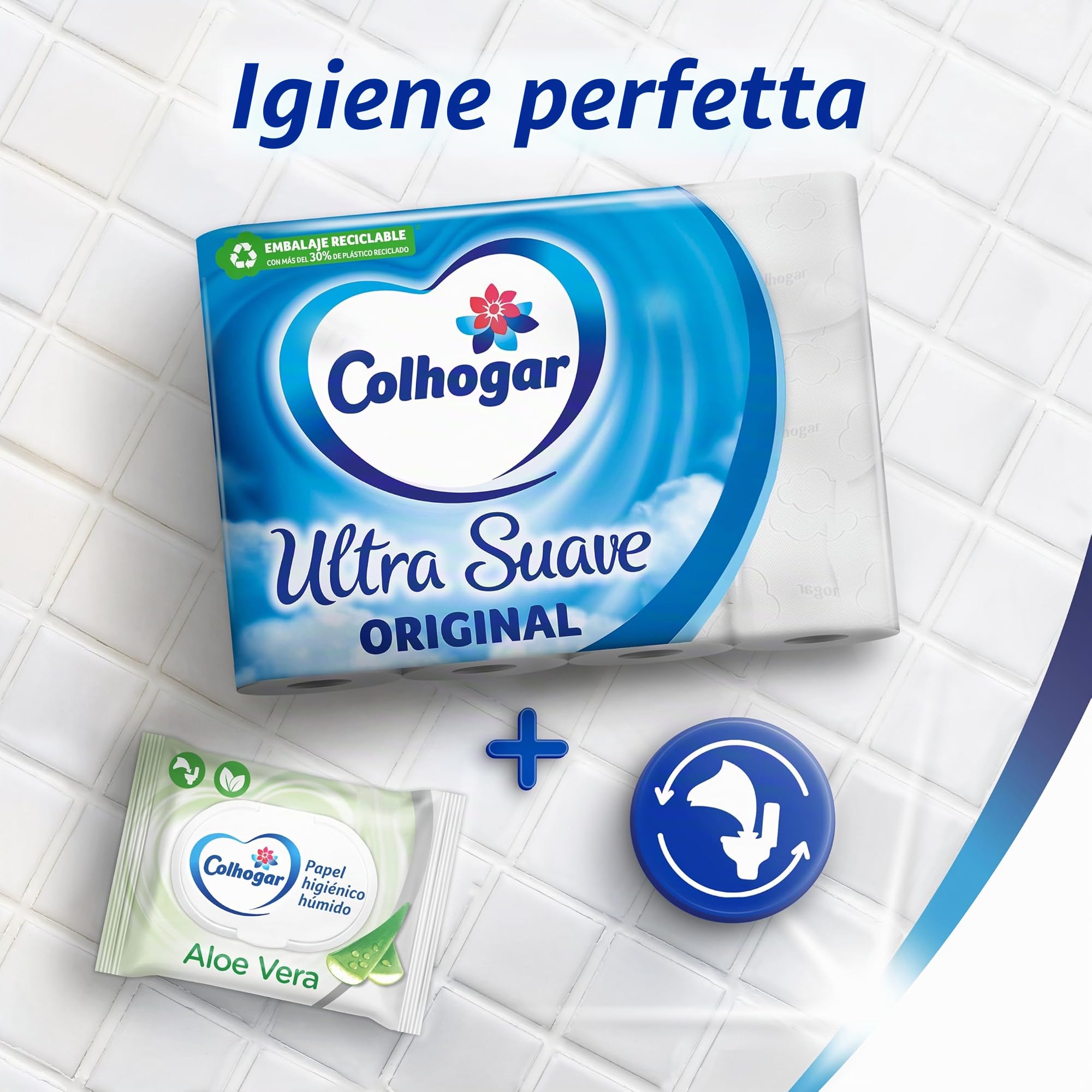 Colhogar Ultra Suave Original x108 - Carta igienica bianca a 2 strati, 9 confezioni da 12 rotoli, senza profumo